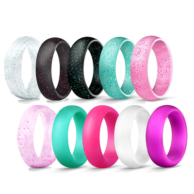Anéis feitos sob encomenda à moda do silicone das mulheres com alianças de casamento chiques instantâneas finas do silicone