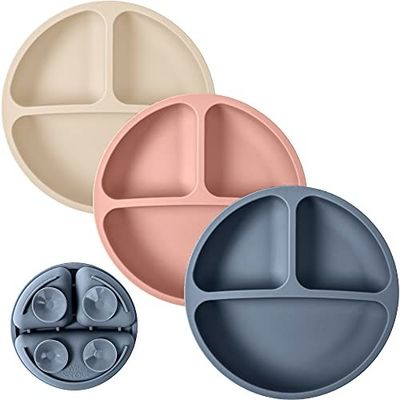 O silicone 100% do produto comestível do bebê da criança da micro-ondas dividido chapeia BPA livre com a sução
